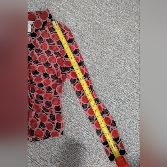 ZARA - Red & Black Rushed Mesh/Sheer Button-Down Blouse - Picture 8 of 9